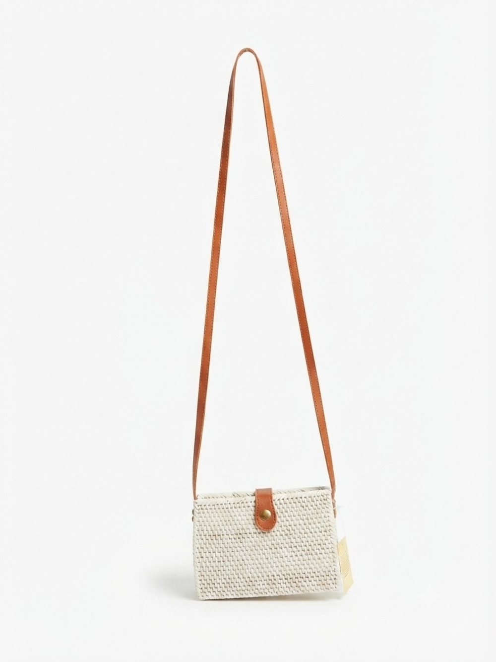 Woven Cream Crossbody Bag with Tan Strap